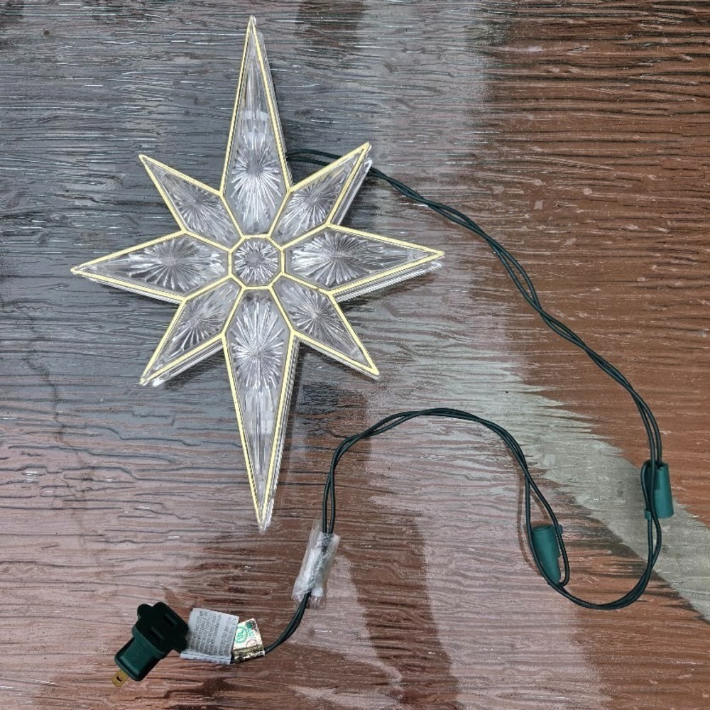 Decorative Outlet Christmas Double Sided Star Tree Topper Gold Trim Lights 15in